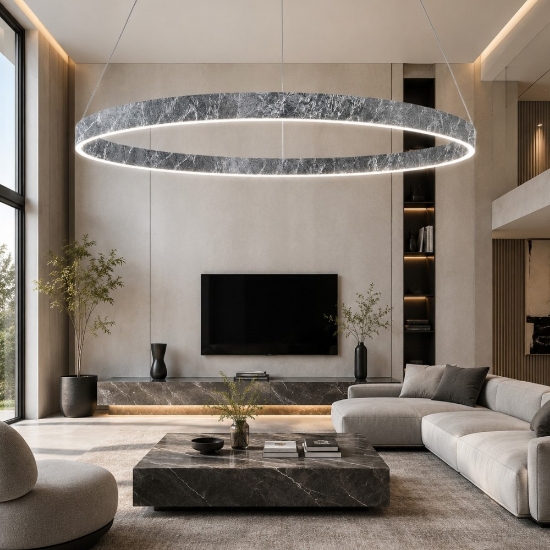 Lampadario moderno anello 100 cm foglia argento led 86w cct 3000k 4000k per soggiorno