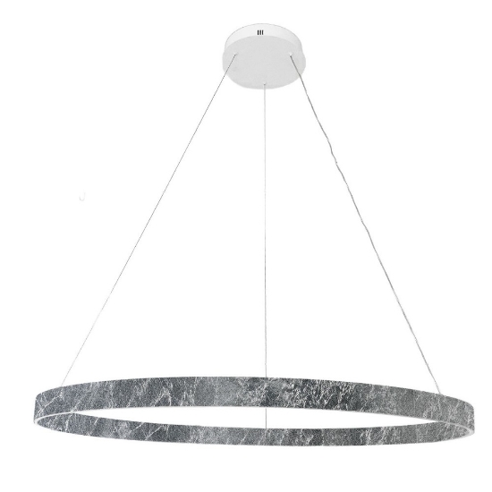 Lampadario moderno anello 100 cm foglia argento led 86w cct 3000k 4000k per soggiorno
