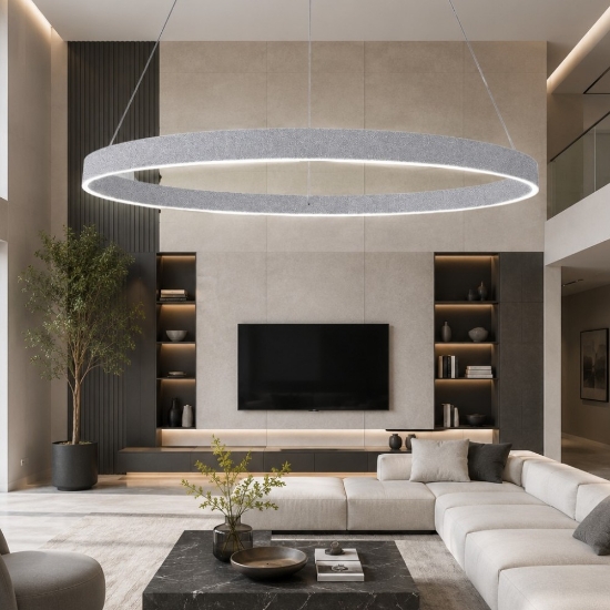 Lampadario a sospensione anello 100 cm moderno grigio perla led 86w cct 3000k 4000k