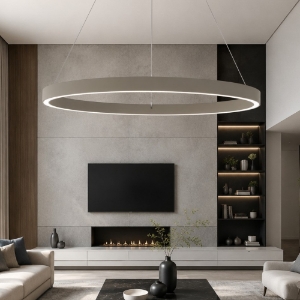 Lampadario moderno tortora anello 100 cm led 86w cct 3000k 4000k per soggiorno
