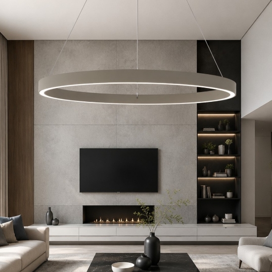 Lampadario moderno tortora anello 100 cm led 86w cct 3000k 4000k per soggiorno