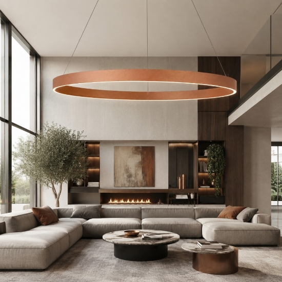 Lampadario moderno grande anello 120 cm oro rosato led 116w cct 3000k 4000k