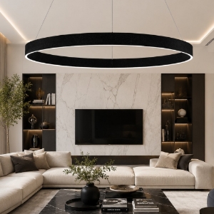 Lampadario moderno grande anello 120 cm nero led 116w cct 3000k 4000k