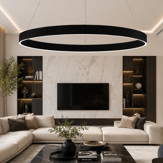 Lampadario moderno grande anello 120 cm nero led 116w cct 3000k 4000k