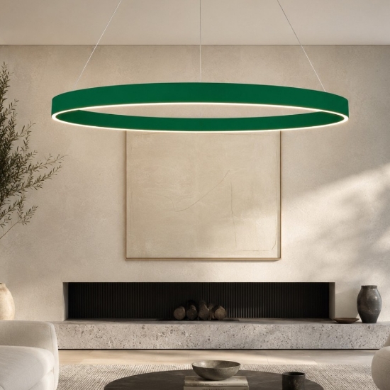 Lampadario moderno verde bosco anello 120 cm led 116w cct 3000k 4000k per grande stanza