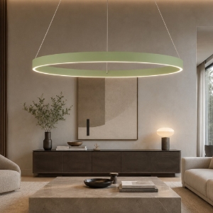 Lampadario moderno anello 120 cm verde salvia led 116w cct 3000k 4000k per grande soggiorno