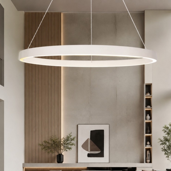 Lampadario moderno bianco anello 120 cm led 116w cct 3000k 4000k per soggiorno