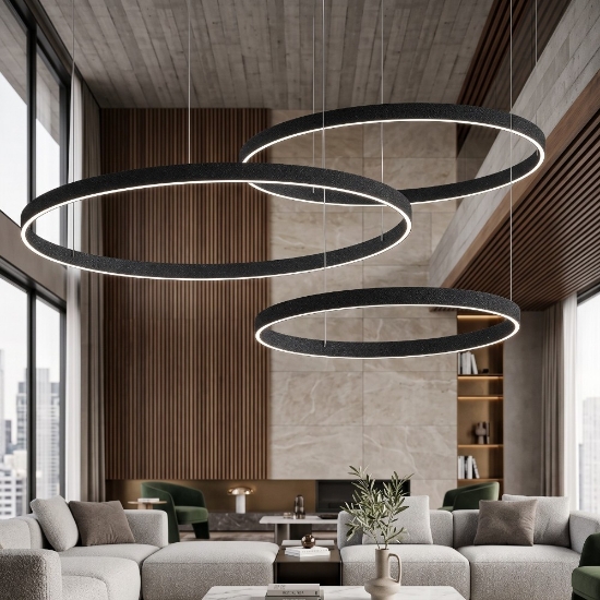 Lampadari moderni anelli sospensioni 80-100-120 cm antracite led 300w cct 3000k 4000k