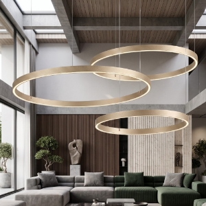 Lampadario moderno oro satinato 3 anelli 80-100-120 cm led 300w cct 3000k 4000k
