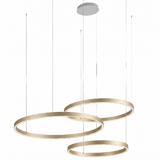 Lampadario moderno oro satinato 3 anelli 80-100-120 cm led 300w cct 3000k 4000k