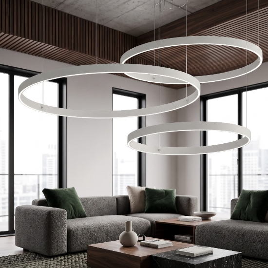 Lampadario 3 anelli 80-100-120 cm bianco moderno led 300w cct 3000k 4000k