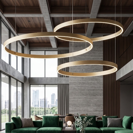 Lampadario a sospensione moderno 3 anelli 80-100-120 cm sabbia led 300w cct 3000k 4000k dimmerabile