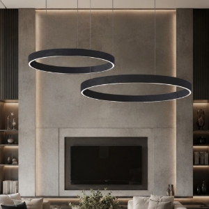 Lampadario moderno anelli 80-100 cm antracite led 200w anelli 2 cct 3000k 4000k