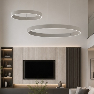 Lampadario moderno tortora 2 anelli 80-100 cm led 200w cct 3000k 4000k per salotto