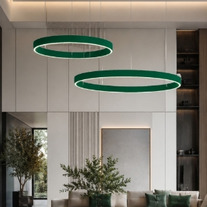 Lampadario moderno doppio anello 80-100 cm verde bosco led 200w cct 3000k 4000k