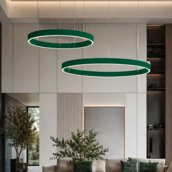 Lampadario moderno doppio anello 80-100 cm verde bosco led 200w cct 3000k 4000k