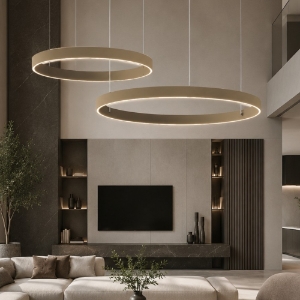 Lampadario 2 anelli a sospensione 80-100 cm moderno sabbia led 200w cct 3000k 4000k per soggiorno