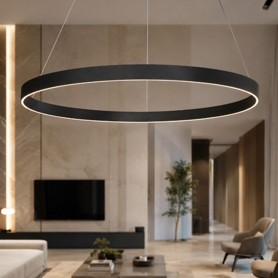 Lampadario moderno anello 120 cm antracite led 116w cct 3000k 4000k per grandi ambienti