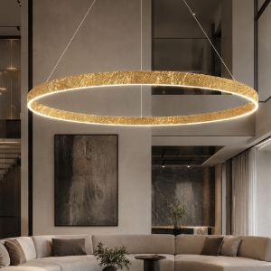 Lampadario moderno grande anello 120 cm decoro foglia oro led 116w cct 3000k 4000k
