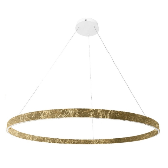 Lampadario moderno grande anello 120 cm decoro foglia oro led 116w cct 3000k 4000k