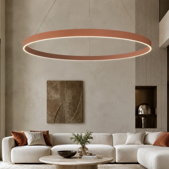 Lampadario moderno pesca anello 120 cm grande sospensione led 116w cct 3000k 4000k