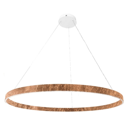 Lampadario moderno anello decoro foglia rame led 116w cct 3000k 4000k per grande soggiorno