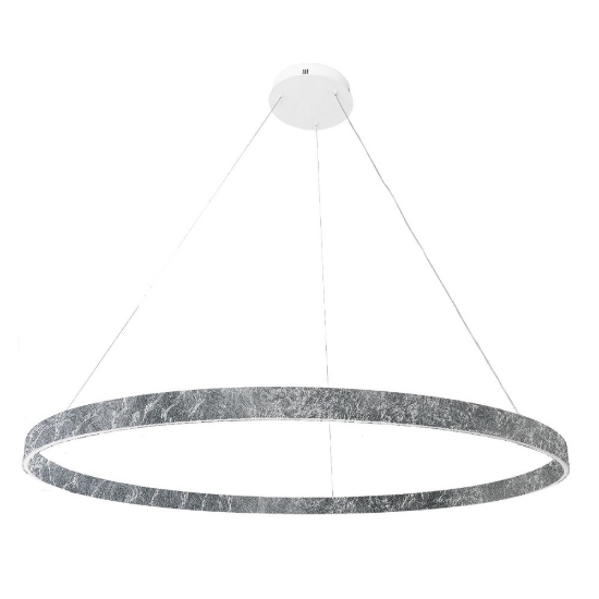 Lampadario grande anello 120 cm a sospensione moderno foglia argento led 116w cct 3000k 4000k