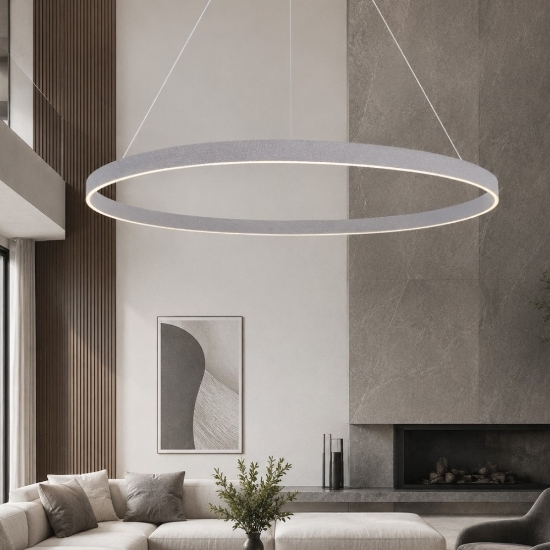 Lampadario moderno grande anello 120 cm grigio perla led 116w cct 3000k 4000k