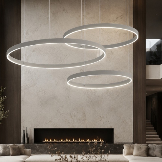 Lampadario a sospensione moderno 3 anelli 60-80-100 cm tortora led 260w cct 3000k 4000k