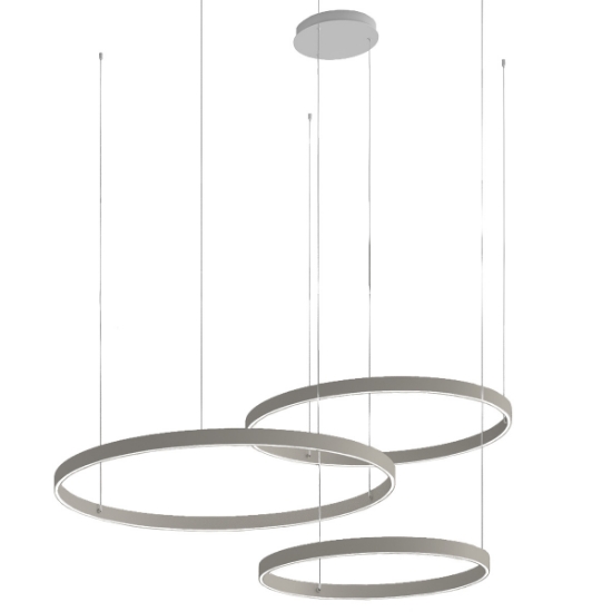 Lampadario a sospensione moderno 3 anelli 60-80-100 cm tortora led 260w cct 3000k 4000k