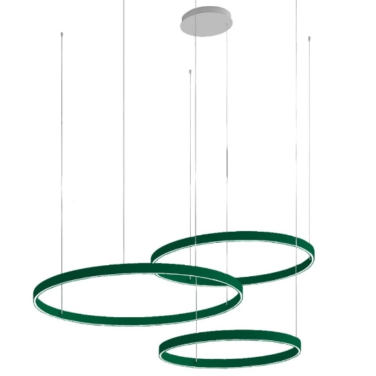 Lampadario 3 anelli 60-80-100 cm moderno verde bosco led 260w cct 3000k 4000k