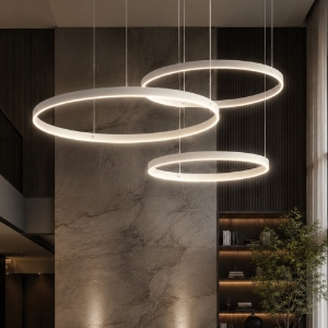 Lampadario a sospensione moderno anelli 60-80-100 cm bianco led 260w cct 3000k 4000k