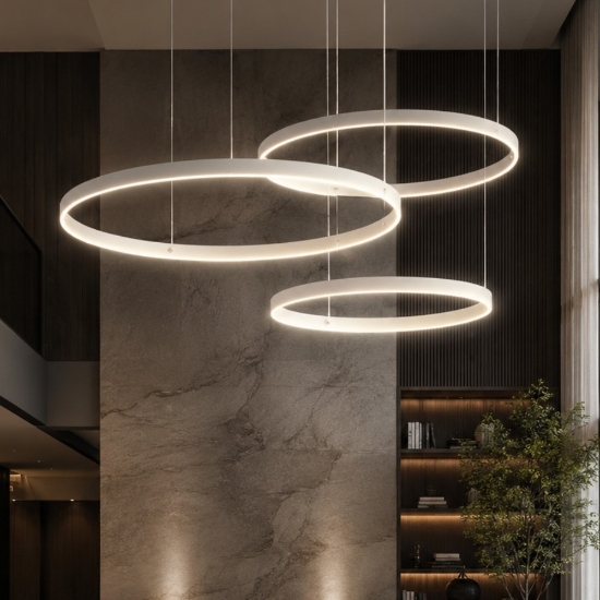 Lampadario a sospensione moderno anelli 60-80-100 cm bianco led 260w cct 3000k 4000k