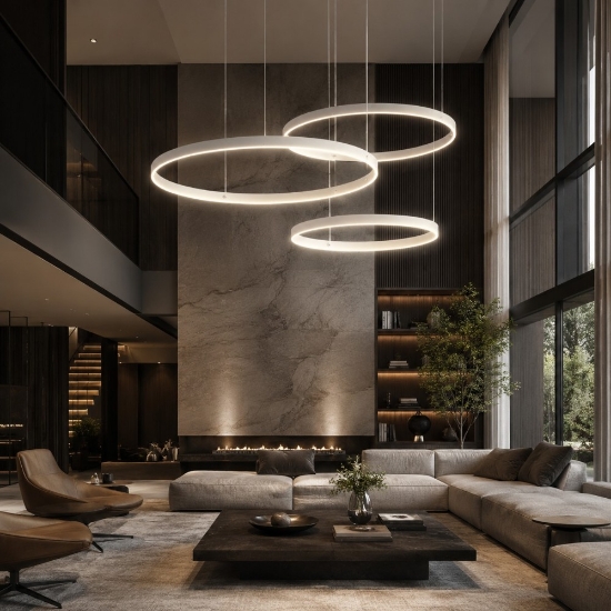 Lampadario a sospensione moderno anelli 60-80-100 cm bianco led 260w cct 3000k 4000k
