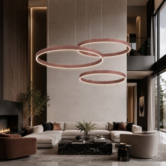 Lampadario 3 anelli 80-100-120 cm moderno oro rosato led 300w cct 3000k 4000k