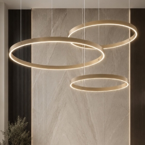 Lampadario a sospensione 3 anelli 40-60-80 cm moderno sabbia led 200w cct 3000k 4000k