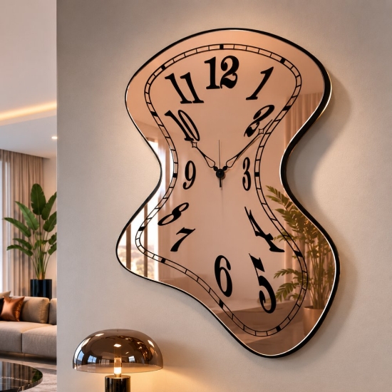 Orologio moderno a parete design ondulato effetto specchio rame