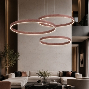 Lampadario moderno 3 anelli sospensioni 40-60-80 cm rame led 200w cct 3000k 4000k