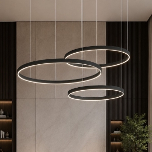 Lampadario a sospensione moderno anelli 40-60-80 cm nero led 200w cct 3000k 4000k