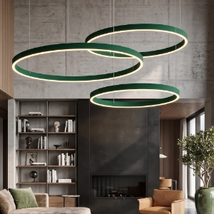 Lampadario 3 anelli 40-60-80 cm moderno verde bosco led 200w cct 3000k 4000k