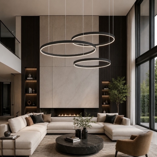 Lampadario anelli a sospensione 60-80-100 cm moderno antracite led 260w cct 3000k 4000k