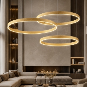 Lampadario 3 anelli 60-80-100 cm moderno oro opaco 3 anelli led 260w cct 3000k 4000k