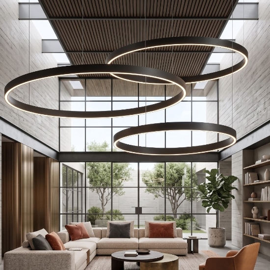 Lampadario a sospensione moderno anelli 60-80-100 cm nero led 260w cct 3000k 4000k