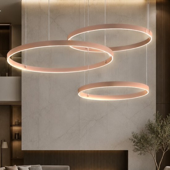 Lampadari a sospensione 3 anelli 60-80-100 cm moderno pesca led 260w cct 3000k 4000k