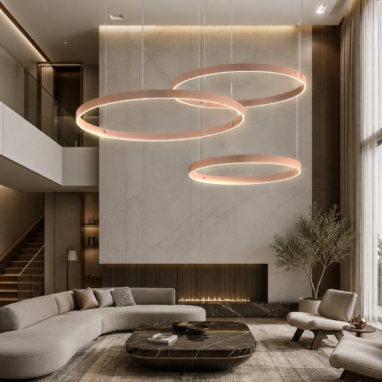 Lampadari a sospensione 3 anelli 60-80-100 cm moderno pesca led 260w cct 3000k 4000k