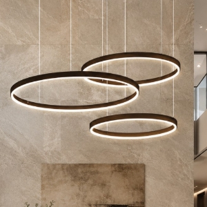 Lampadario 3 anelli sospensioni 60-80-100 cm moderno ruggine led 260w cct 3000k 4000k