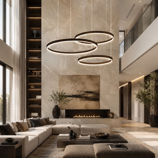 Lampadario 3 anelli sospensioni 60-80-100 cm moderno ruggine led 260w cct 3000k 4000k