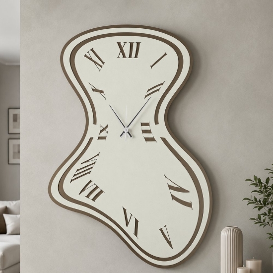 Orologio moderno a parete design ondulato bronzo e avorio