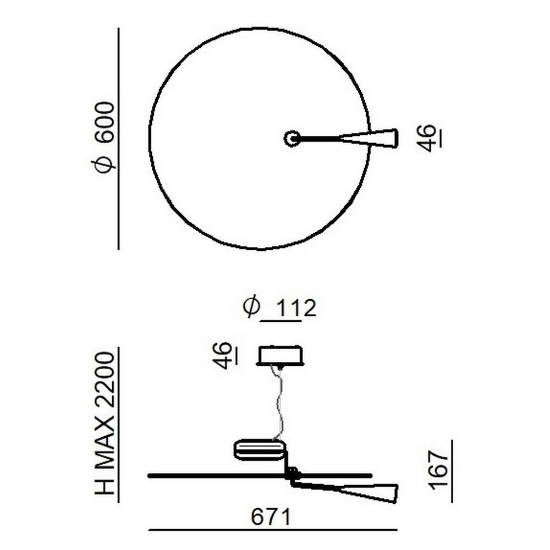 Bascula stilnovo lampada a sospensione design nero vetro led 26w 3000k dimmerabile