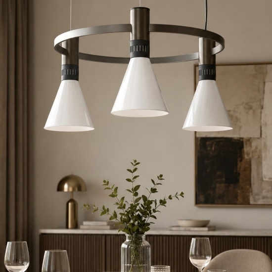 Lampadario a sospensione moderno nichel dimmerabile led 3x14w 2700k per soggiorno